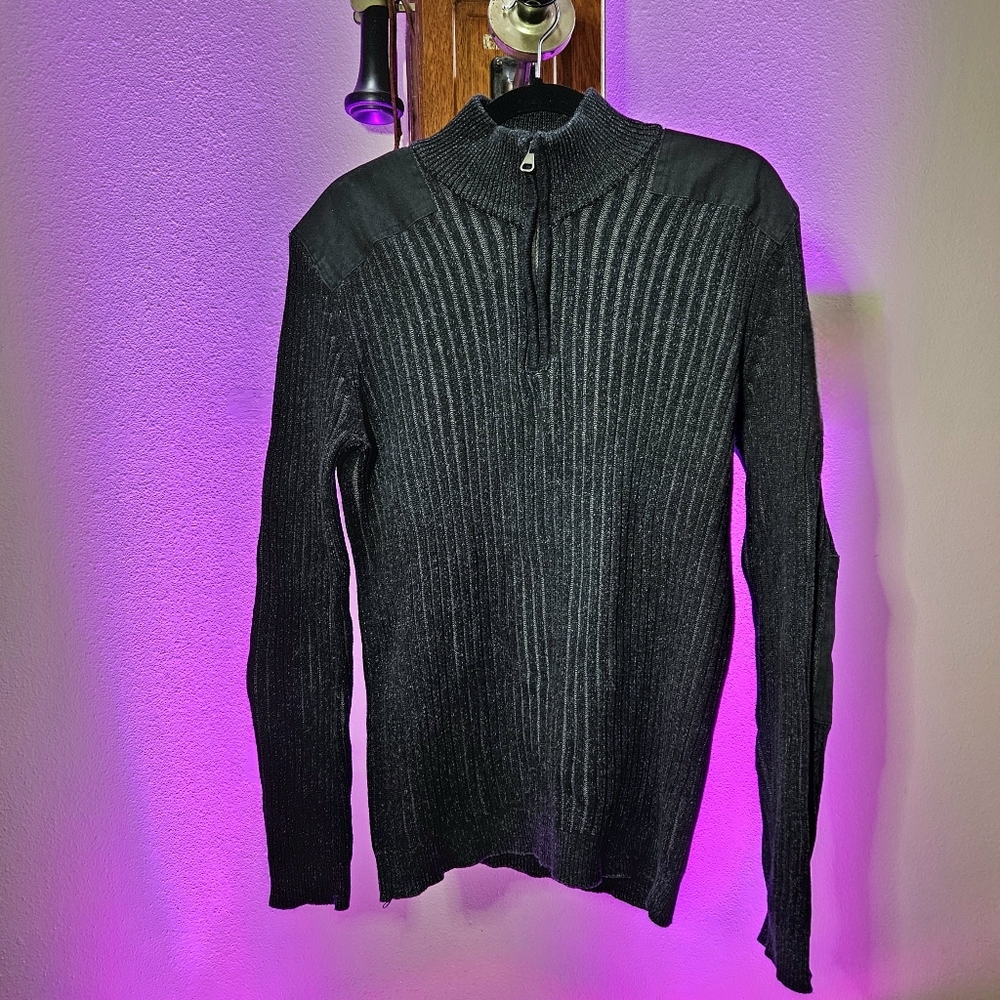 American Rag Black Zip Up Sweater with Ribbed Texture